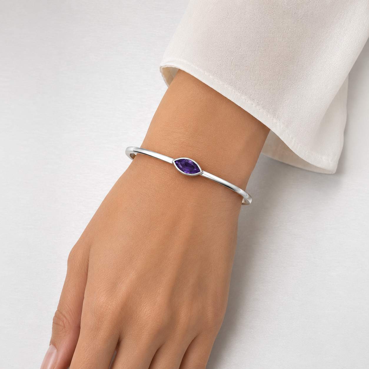 Amethyst & Fine Silver Marquise