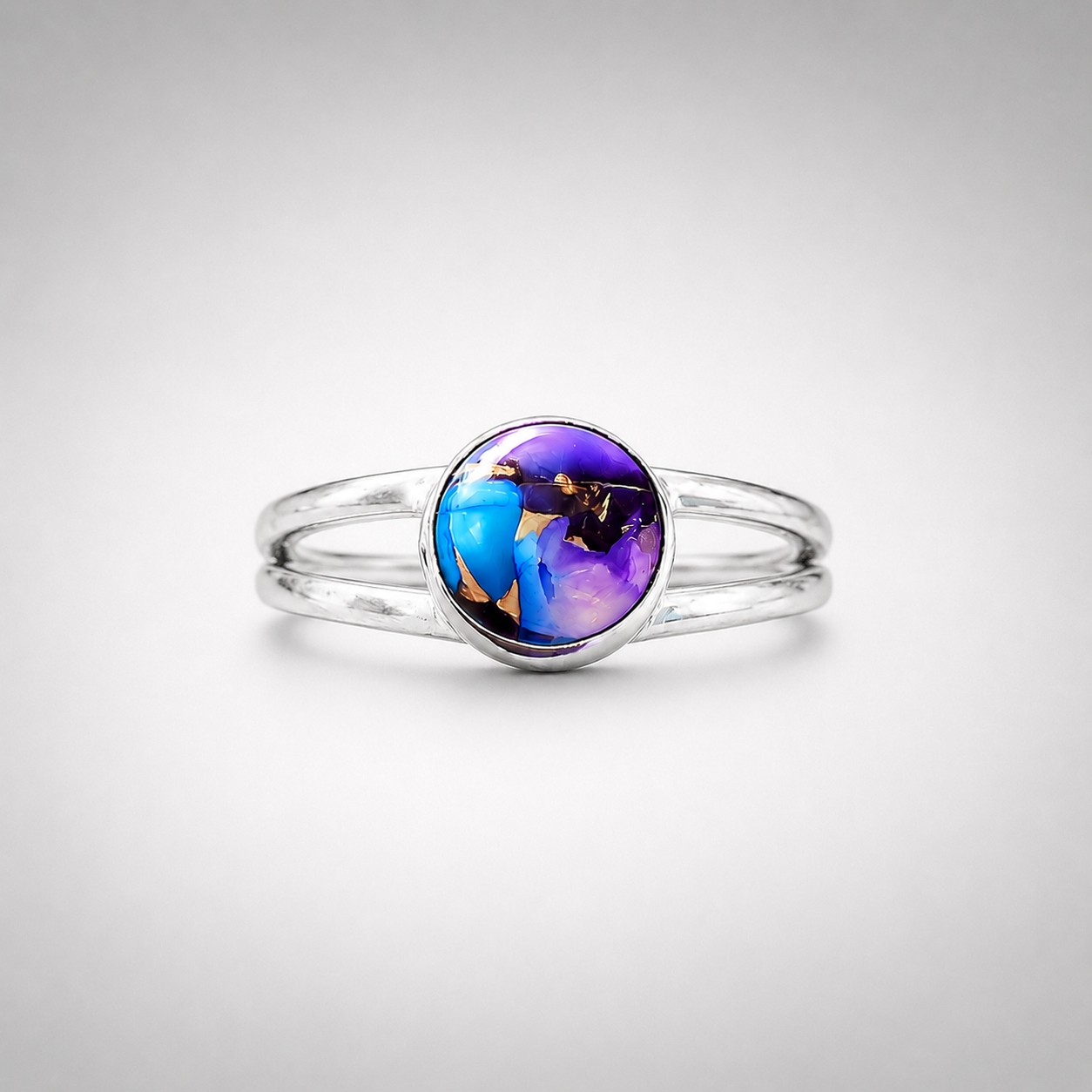 Purple Dahlia Turquoise Fine Silver Ring