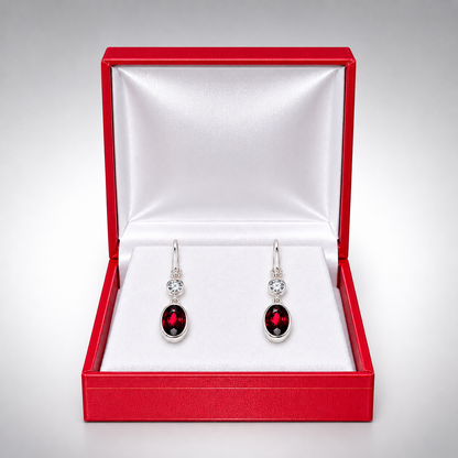 Crimson Brilliance Garnet & White Sapphire Earrings