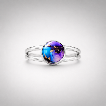 Purple Dahlia Turquoise Fine Silver Ring