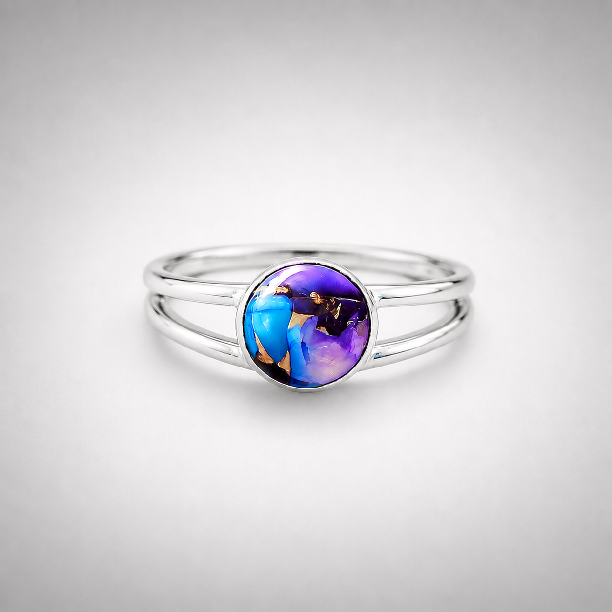 Purple Dahlia Turquoise Fine Silver Ring