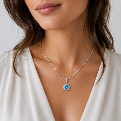 Swiss Blue Topaz Pendant with Halo Setting