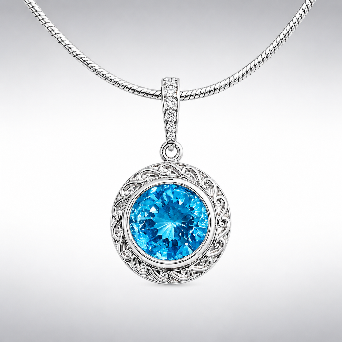 Swiss Blue Topaz Pendant with Halo Setting