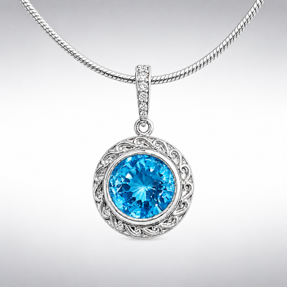 Swiss Blue Topaz Pendant with Halo Setting