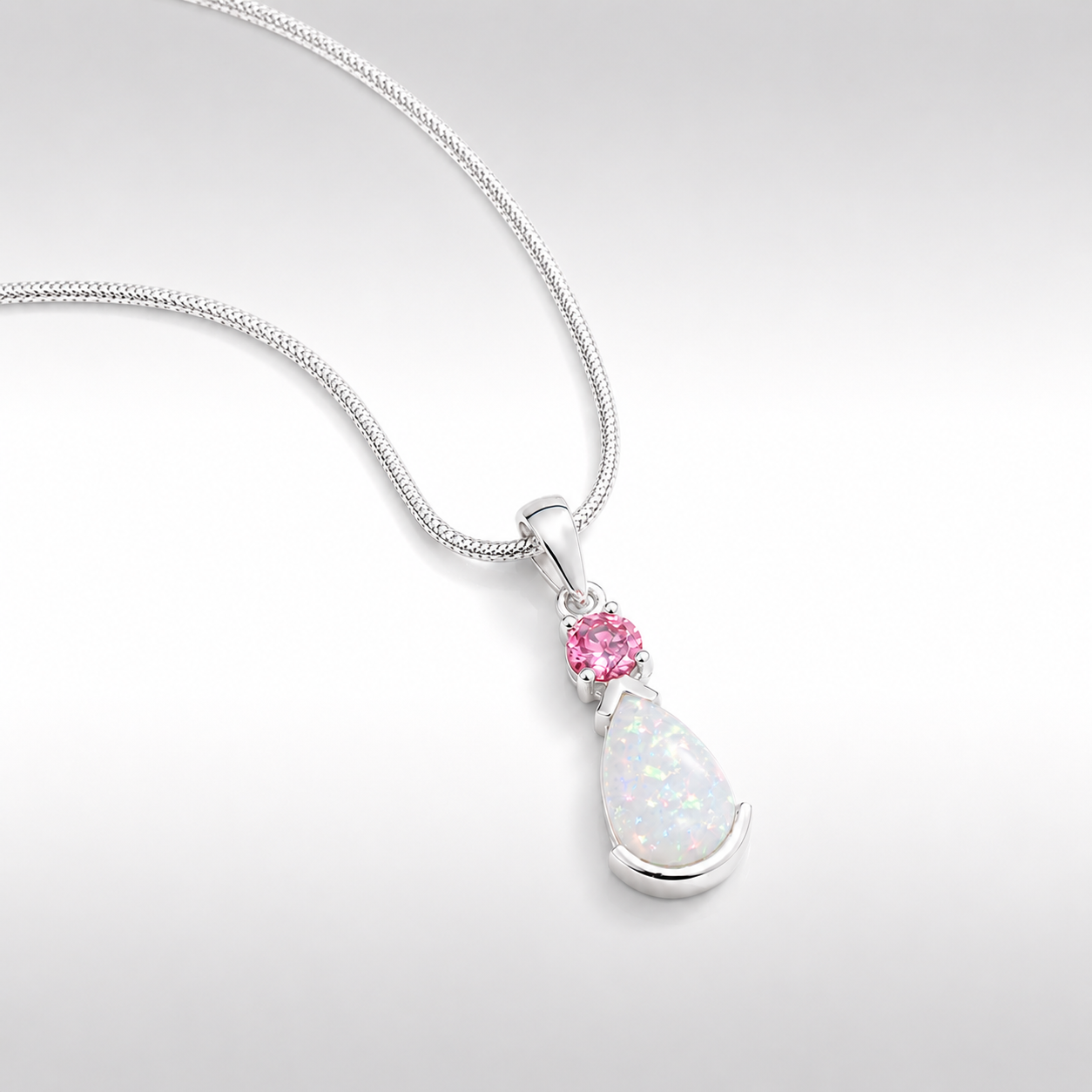 Australian White Opal & Pink Tourmaline Pendant