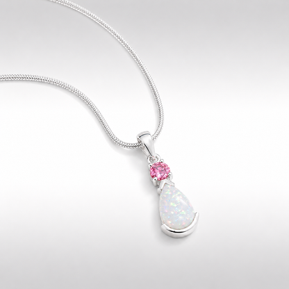 Australian White Opal & Pink Tourmaline Pendant