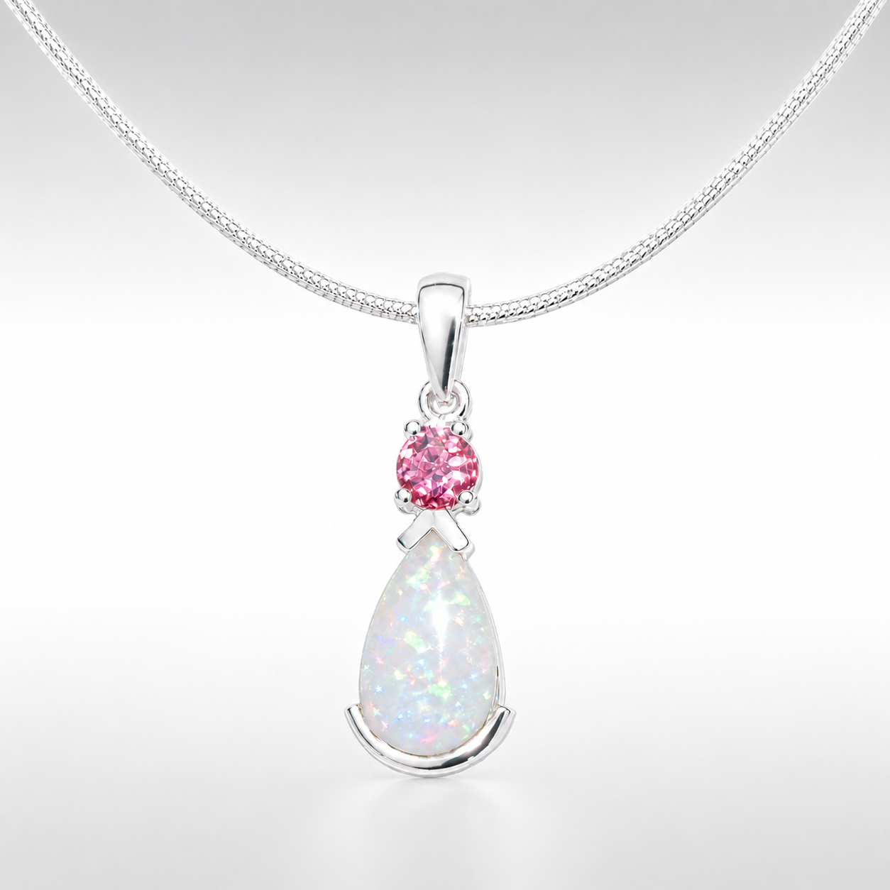 Australian White Opal & Pink Tourmaline Pendant