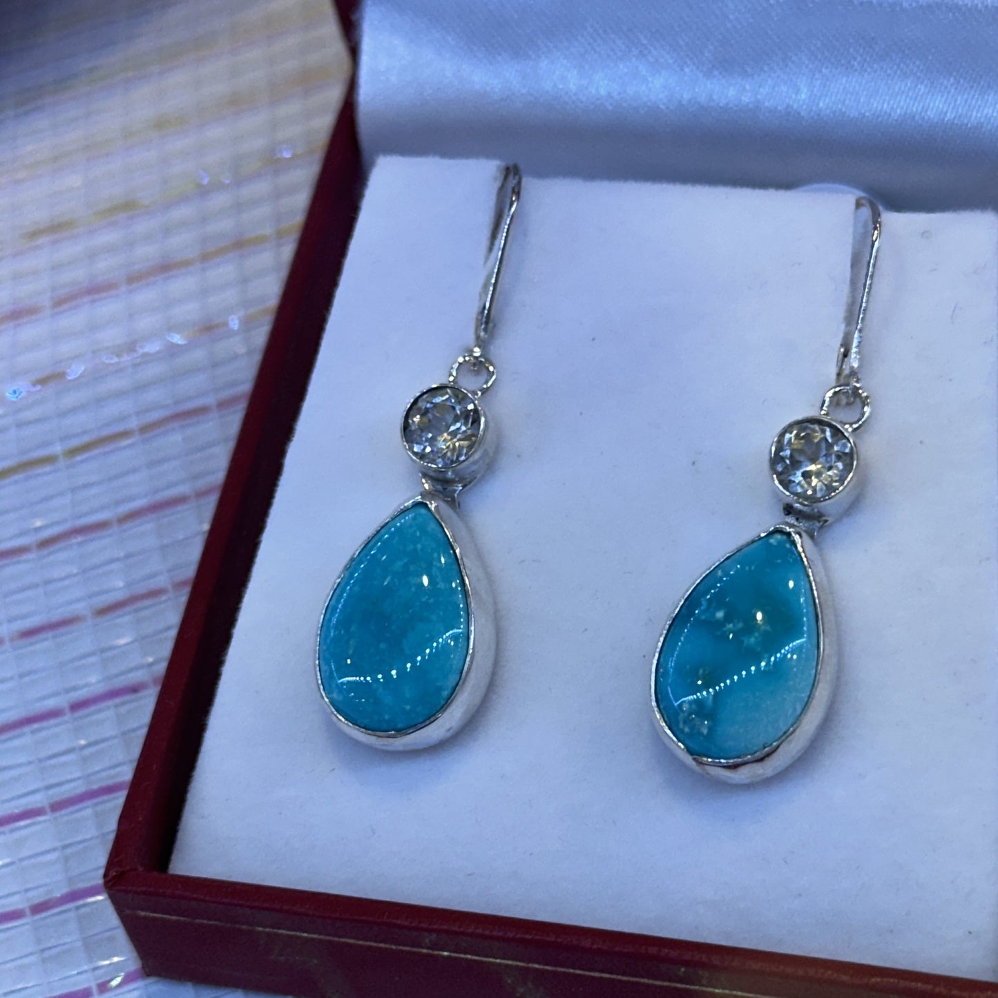 Sleeping Beauty Turquoise & White Sapphire Earrings