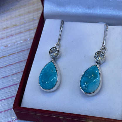 Sleeping Beauty Turquoise & White Sapphire Earrings
