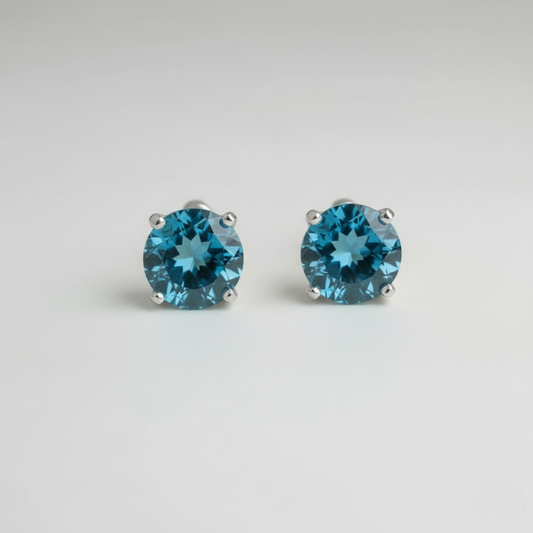 London Blue Topaz Stud Earrings - Custom Orders Available