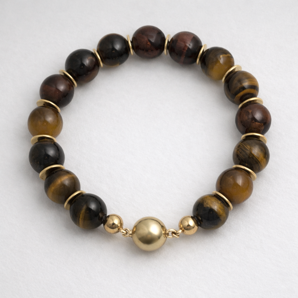 Tiger's Eye Bracelet & 14K Yellow Gold