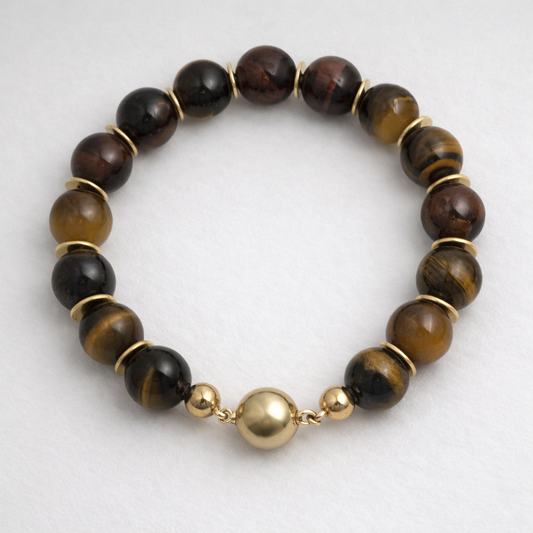 Tiger's Eye Bracelet & 14K Yellow Gold